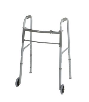Two-Button Folding Walkers With 5" Wheels, Adult